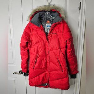 Columbia red coat size large long warm coat ladies size x-large